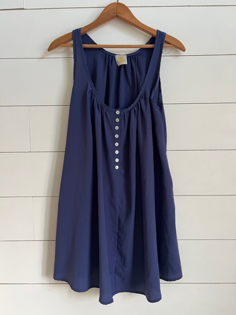Boho Navy Tunic Tank Top Women\'s Size L Casual Minimalist Office Lagenlook Fairy Boho Navy Tunic Tank Top Women\'s Size L Casual Minimalist Office Lagenlook Fairy