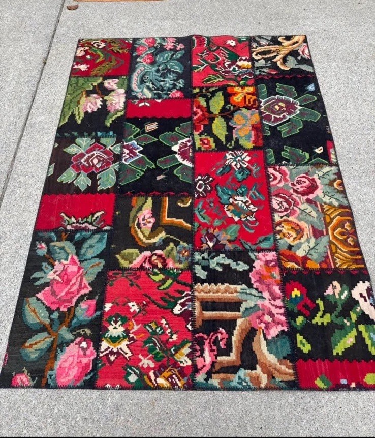 Rare Istanbul Vintage Looms 100% Wool Patchwork Area Rug 5’3” x 7’3” Handmade 