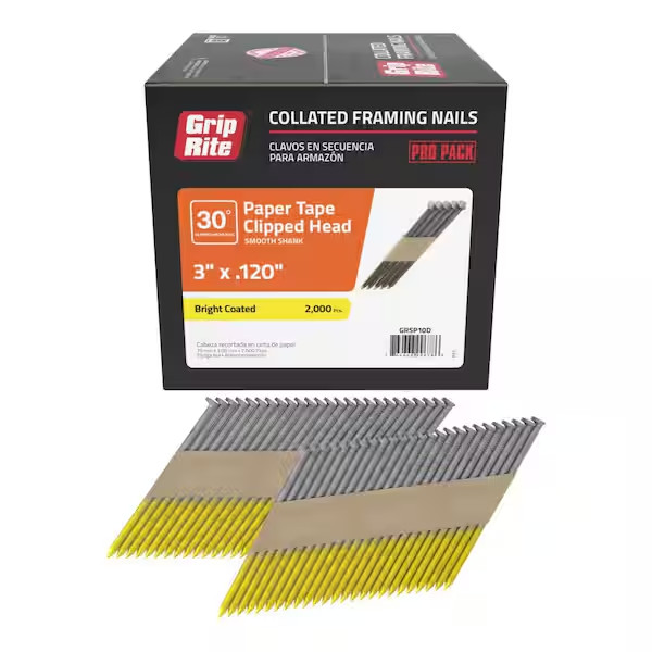 3 In. X 0.120 In. 30° Paper Collated Vinyl Coated Smooth Shank Clip-Head Framing