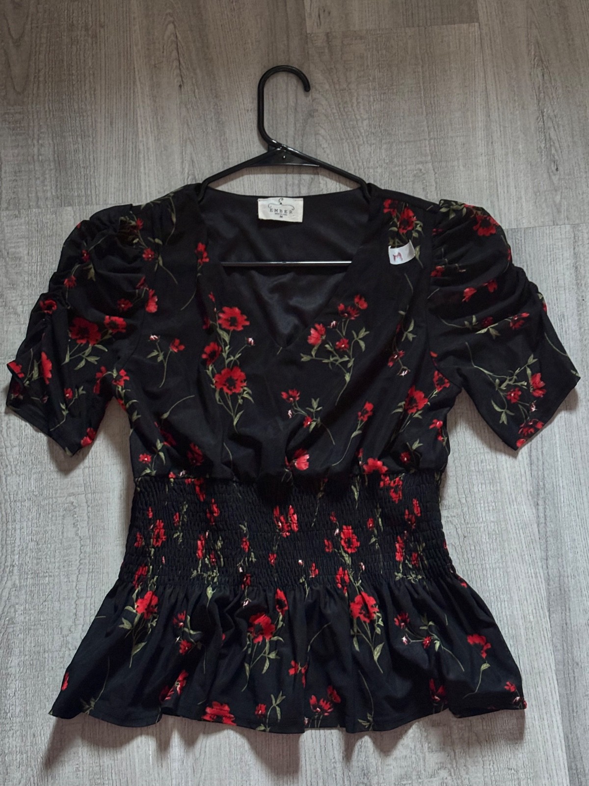 Women’s Blouse Black and Red Top EMBER Women’s Black Red Rose Floral Top Size M Women’s Blouse Black and Red Top EMBER Women’s Black Red Rose Floral Top Size M