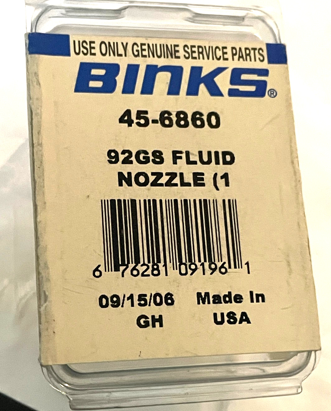 BINKS  MACH 1 GRAVITY GUN FLUID NOZZLE GS SERIES 1.2    54-6860