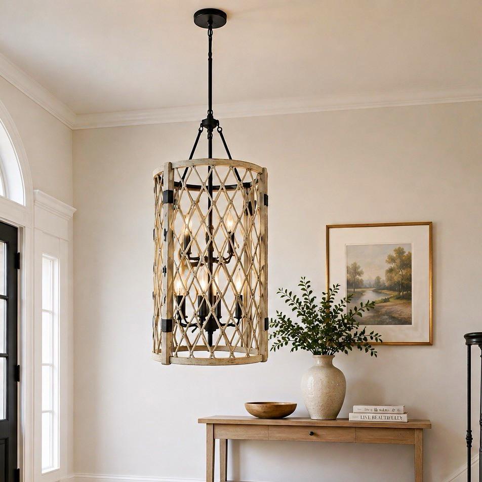 Kichler 52079WWW 6-Light White Washed Wood/Black Hardwired Chandelier