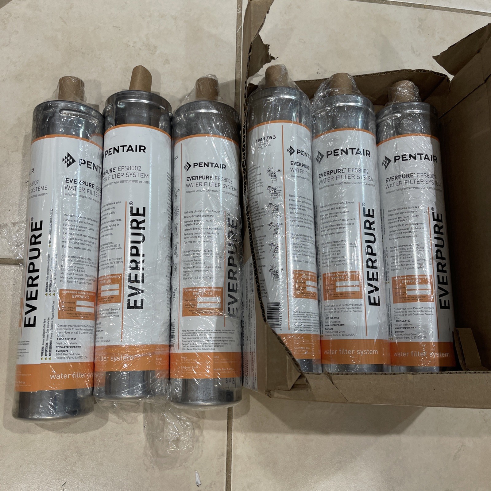 Qty 6 New PENTAIR EVERPURE EFS8002 EV9781-10 Water Filter Filters For Cold Water