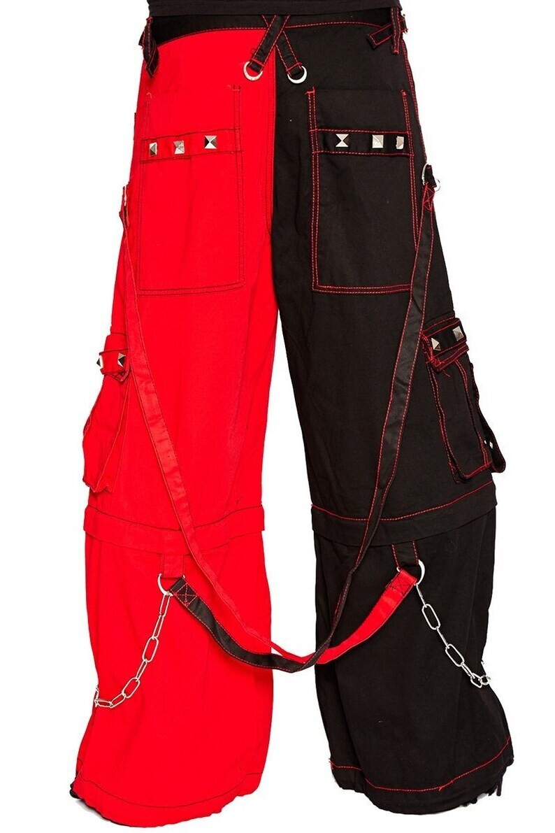Handmade Half Black Half Red Gothic Cargo Pants With Stripe Goth Cyber pants
