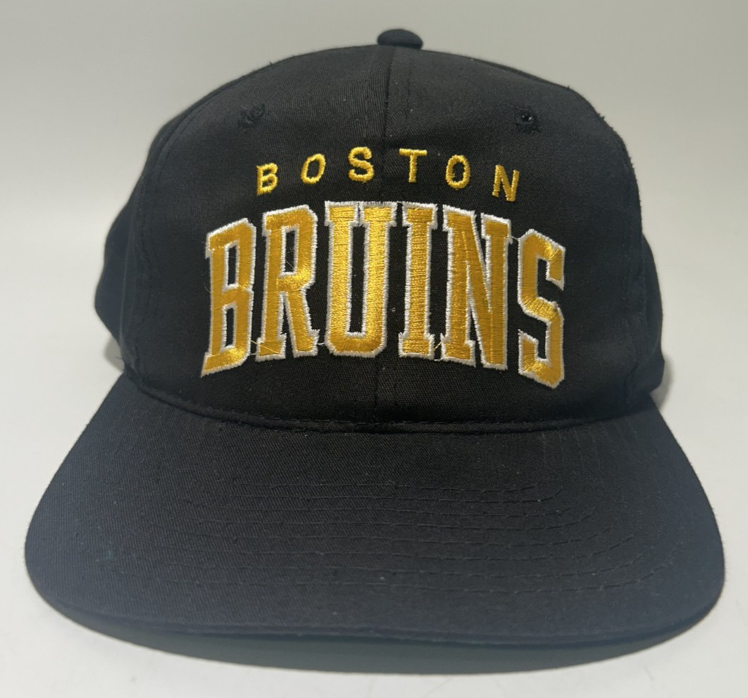 VTG 90s Starter Boston Bruins Black Snapback Hat NHL Spellout