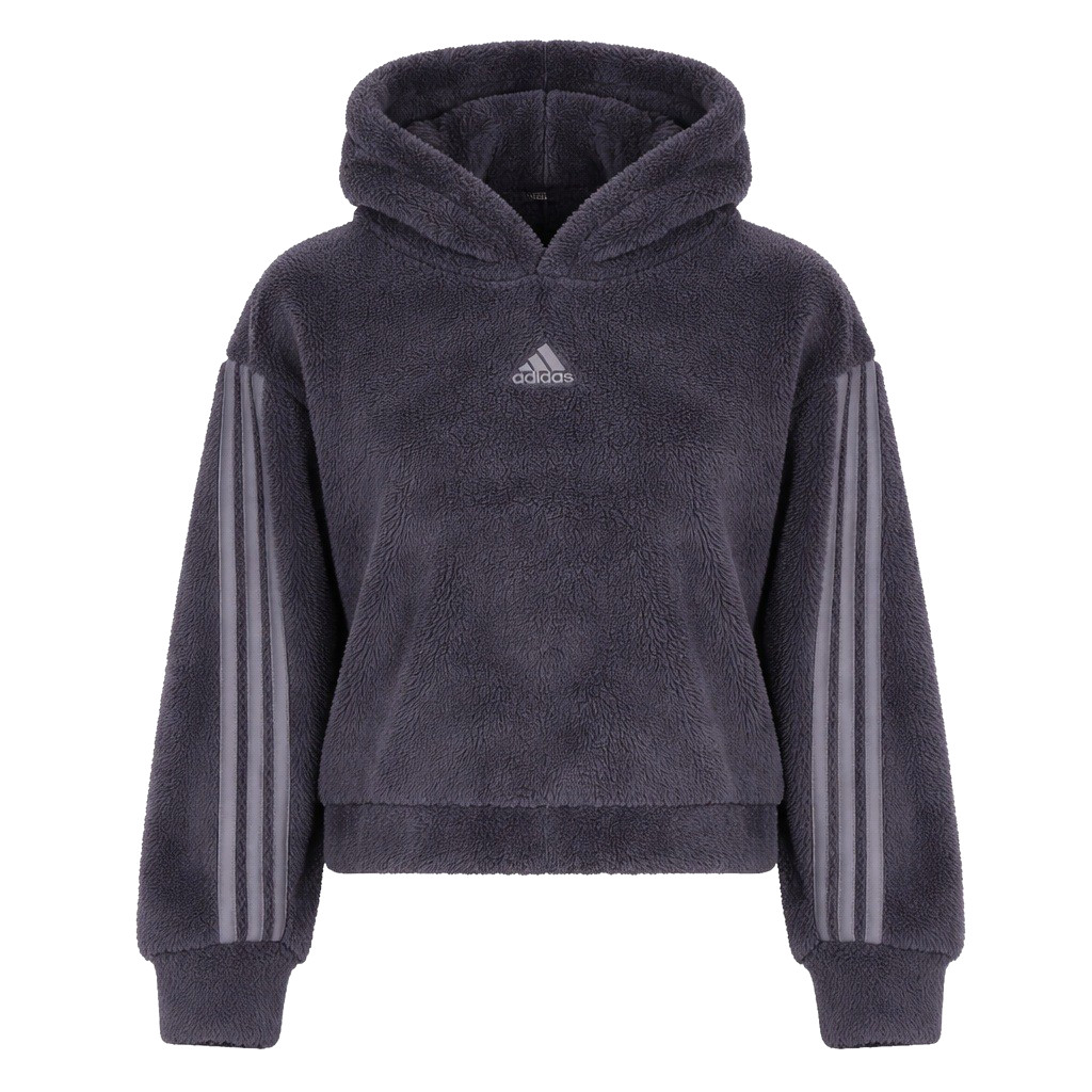 Adidas Girls L 14 Purple High Pile Sherpa Fleece 3-Stripes Pullover Hoodie AA104