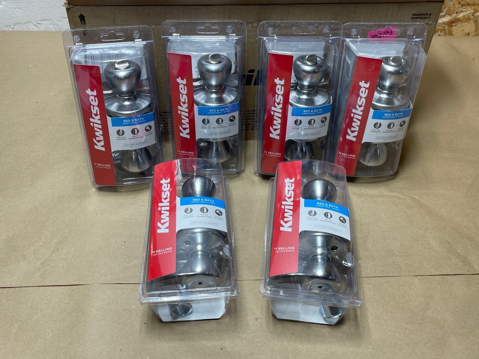 6x Kwikset Bed & Bath Door Knob 300T 26D CP V1 93001-871 Satin Chrome
