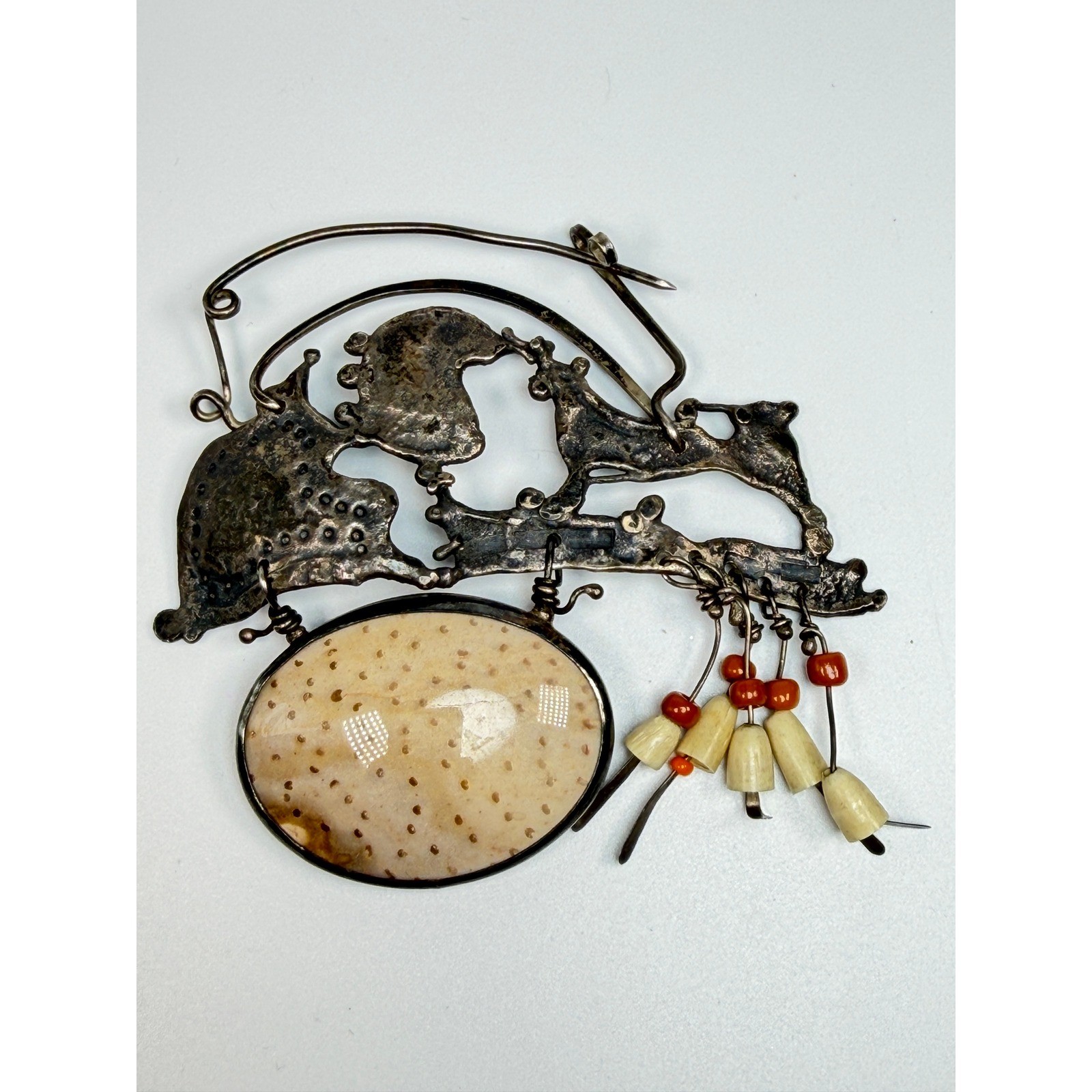 Cathleen McLain Sterling Silver Brutalist Dangle Brooch OOAK Modernist art #1200