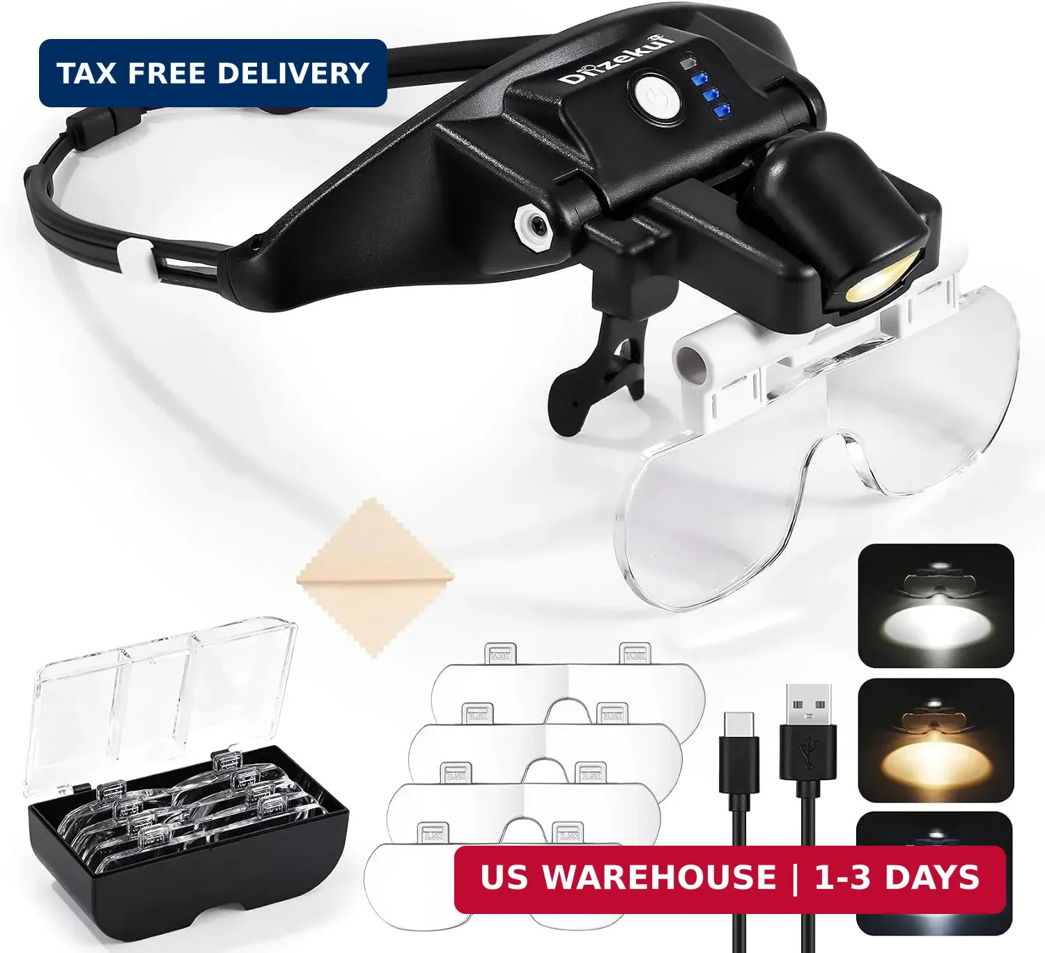 Dilzekui Magnifying Glasses for Close Work 1.5-5X,Magnetic Buckle Magnifier
