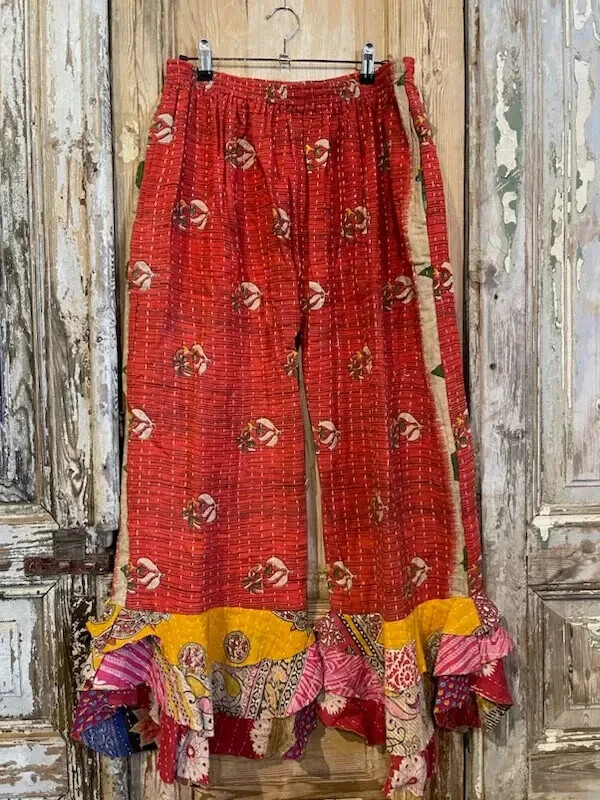 10 Pcs Vintage Kantha Handmade Wide Leg Hippie Boho Gypsy Palazzo Pants Trouser