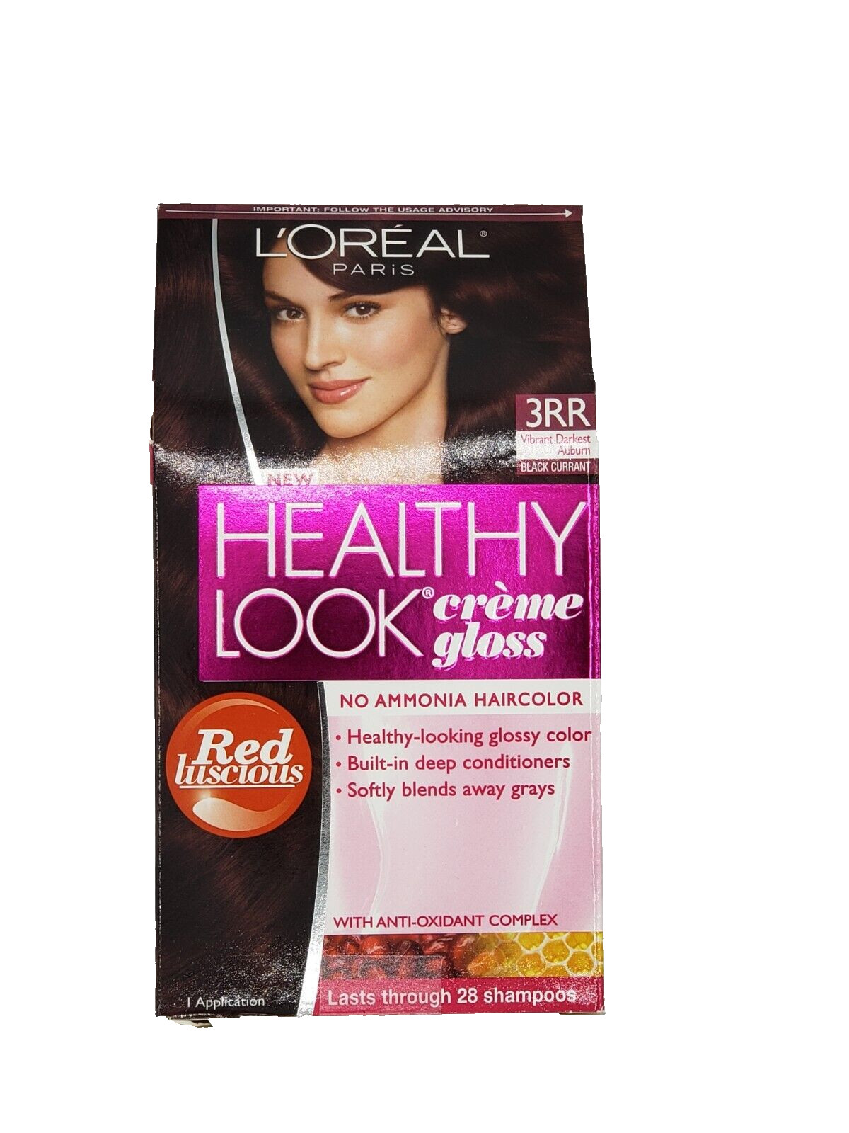 NEW L\'Oreal Healthy Look Creme Gloss Hair Color 3RR Vibrant Darkest Auburn