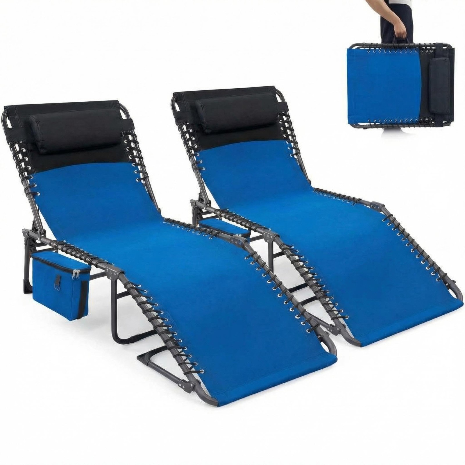2/4Pcs Outdoor Chaise Lounge Patio Chairs w/Adjustable Backrest with Side Pocket