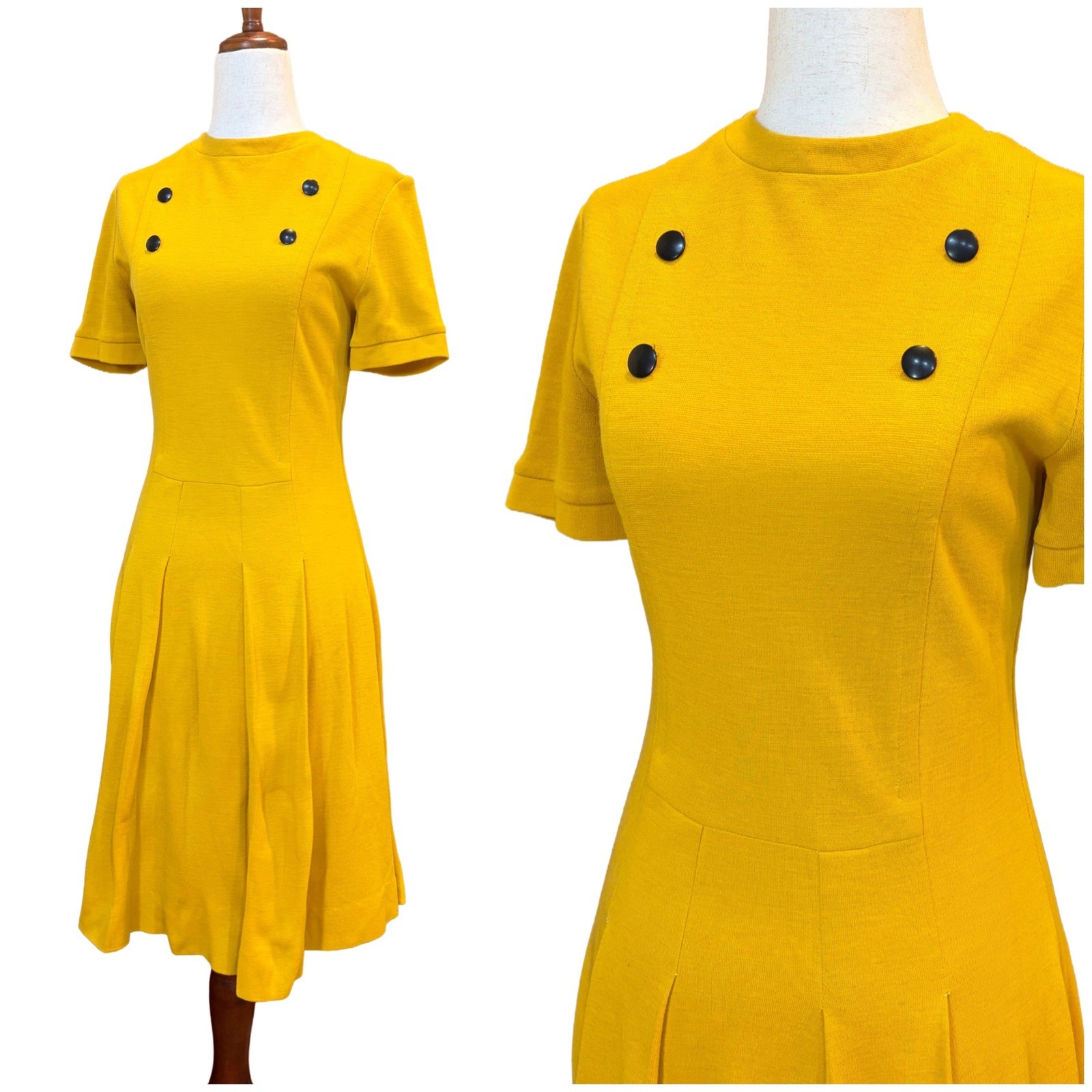 Vintage 60s Mustard Yellow Mod Pleated Dress Vintage 60s Mustard Yellow Mod Pleated Dress