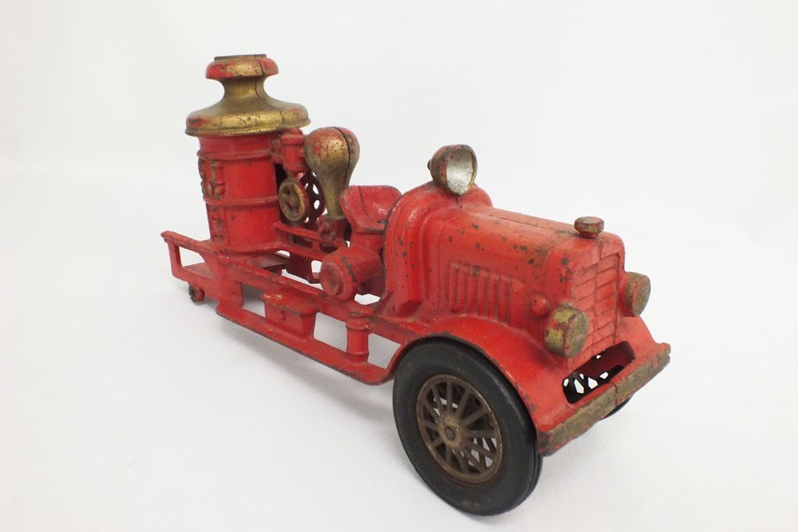 Vintage Hubley Cast Iron Pumper Fire Truck Rubber Tires Project As Is