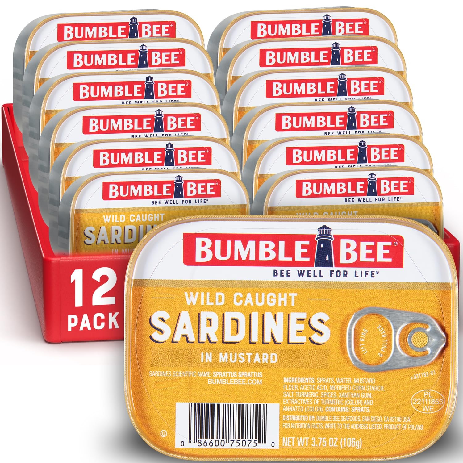 Bumble Bee Sardines in Mustard Sauce, 3.75 oz Tin Ounce (Pack of 12)