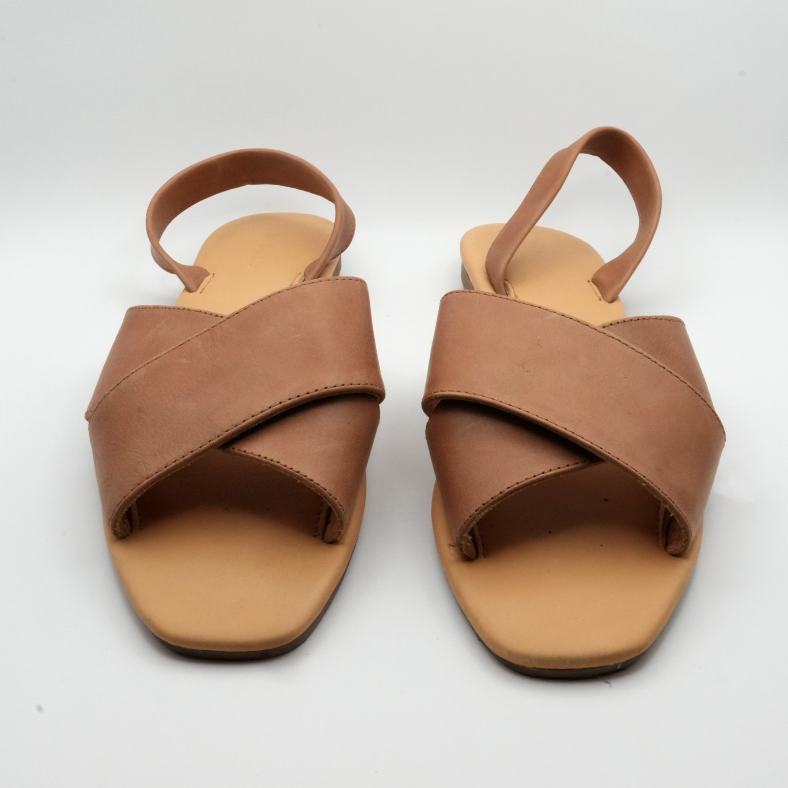 Nisolo All-Day Cross Strap Sandal Almond Tan Leather Slingback Women\'s Size 8