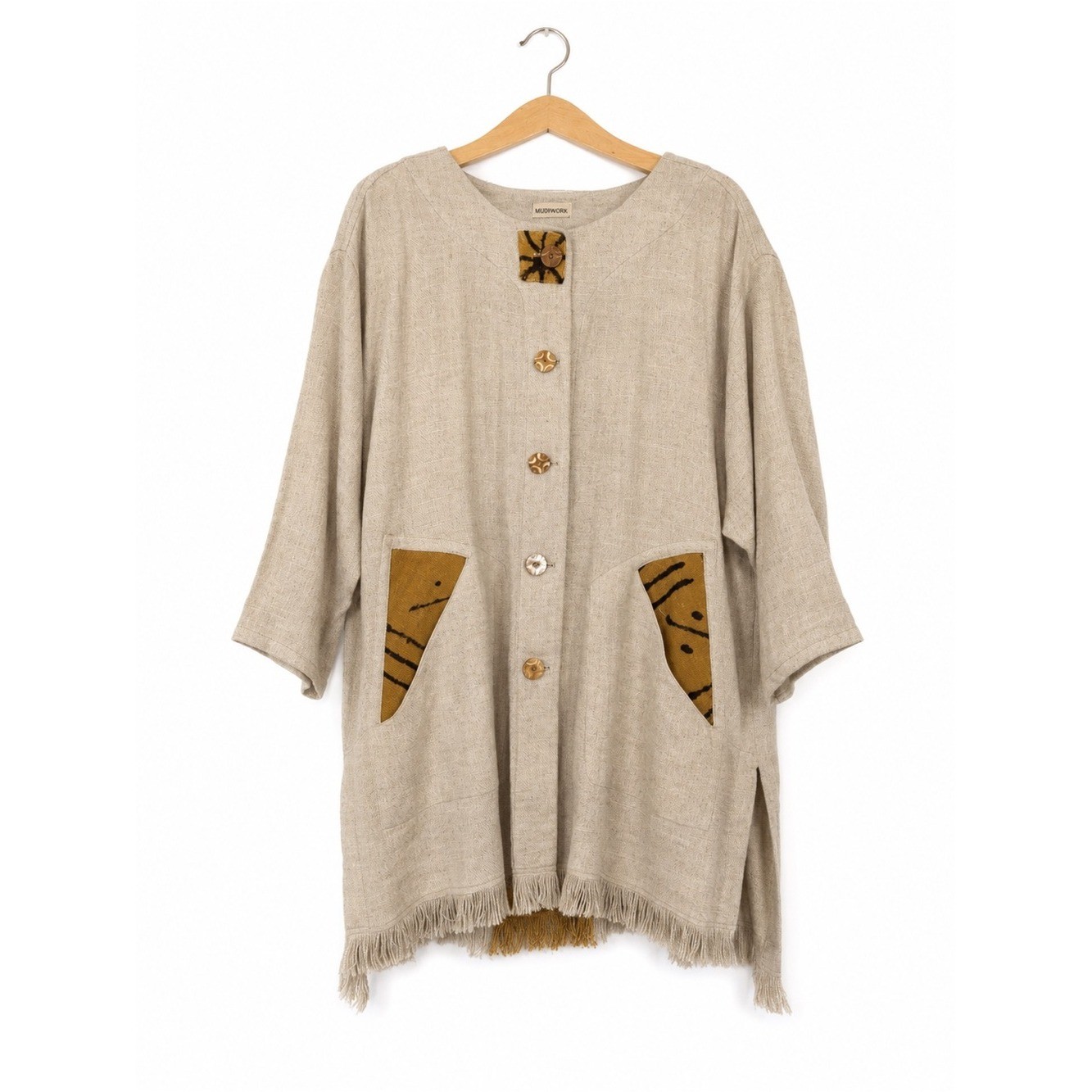 Carmen B. Muddwork Art-to-Wear Mud Cloth Button Tunic One Size Rare 90s Vintage