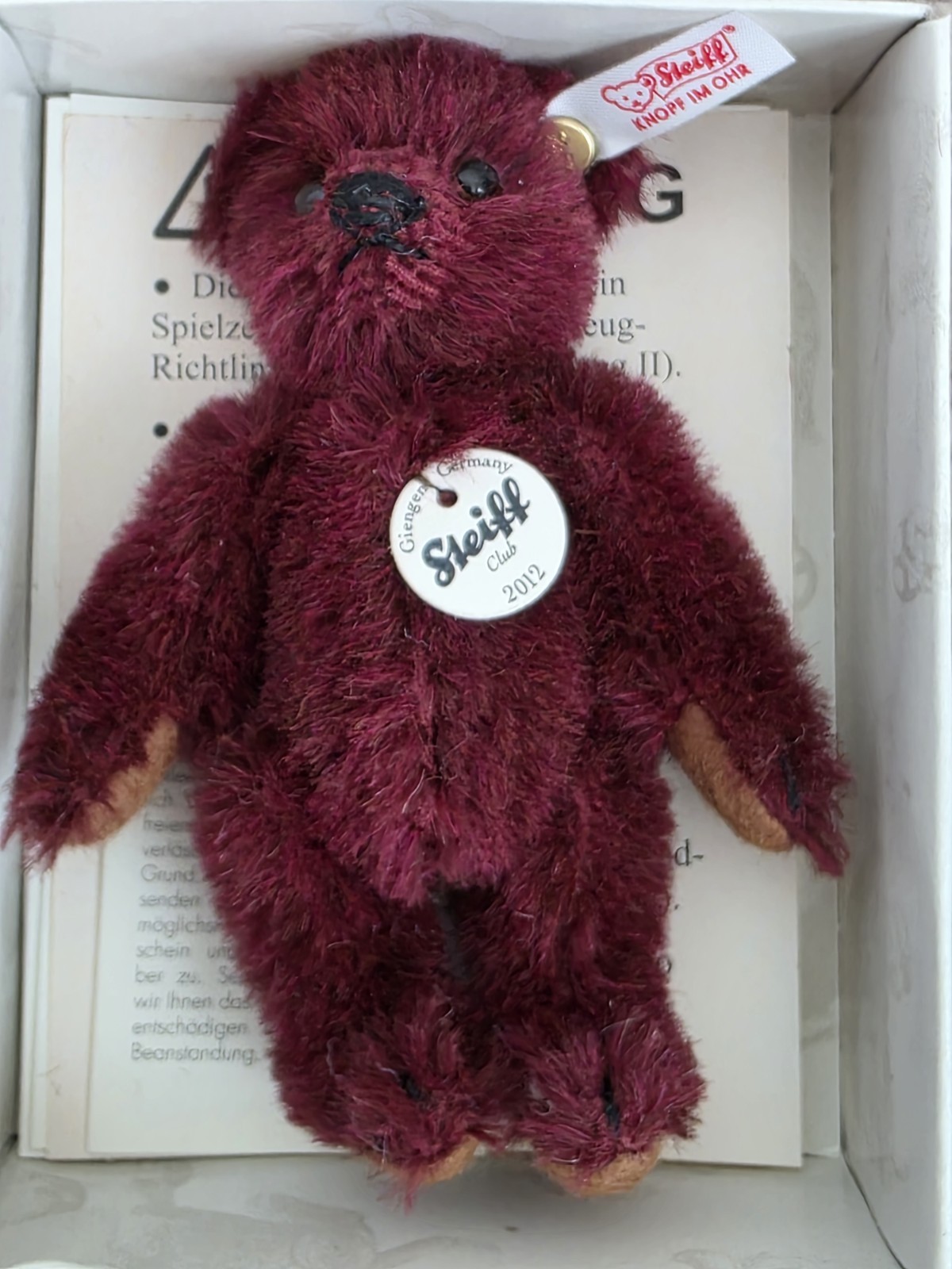 Steiff Club Annual Gift 2012 Burgundy Alpaca Teddy Bear 10cm EAN 421228 Box COA