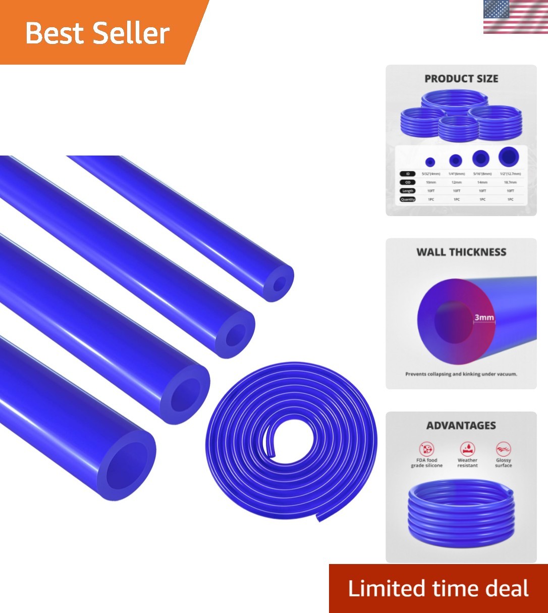 Complete 10FT Silicone Vacuum Tubing Set -  Approved, High Pressure Tolerance