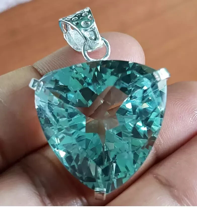 Brazilian Certified Natural Trillion 69 Ct+ Green Topaz Pendant Loose Gemstone