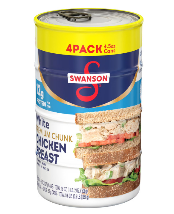 (4 Pack) Swanson White Premium Chunk Canned Chicken Breast in Water, 4.5 Oz