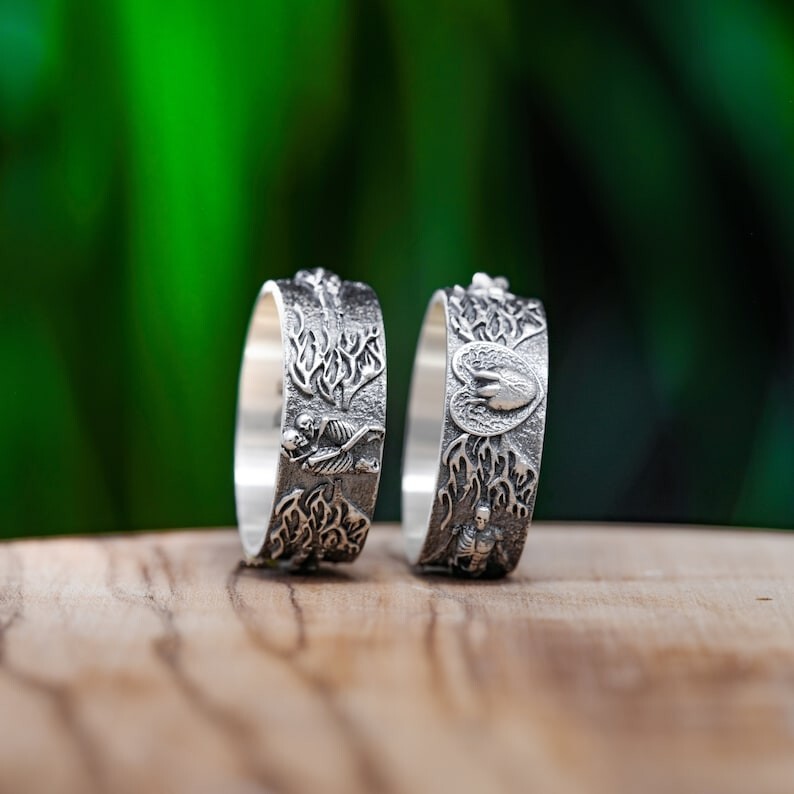 Till Death Skull Rings Heart & Skeleton Lovers Ring Gothic Couples Promise Ring