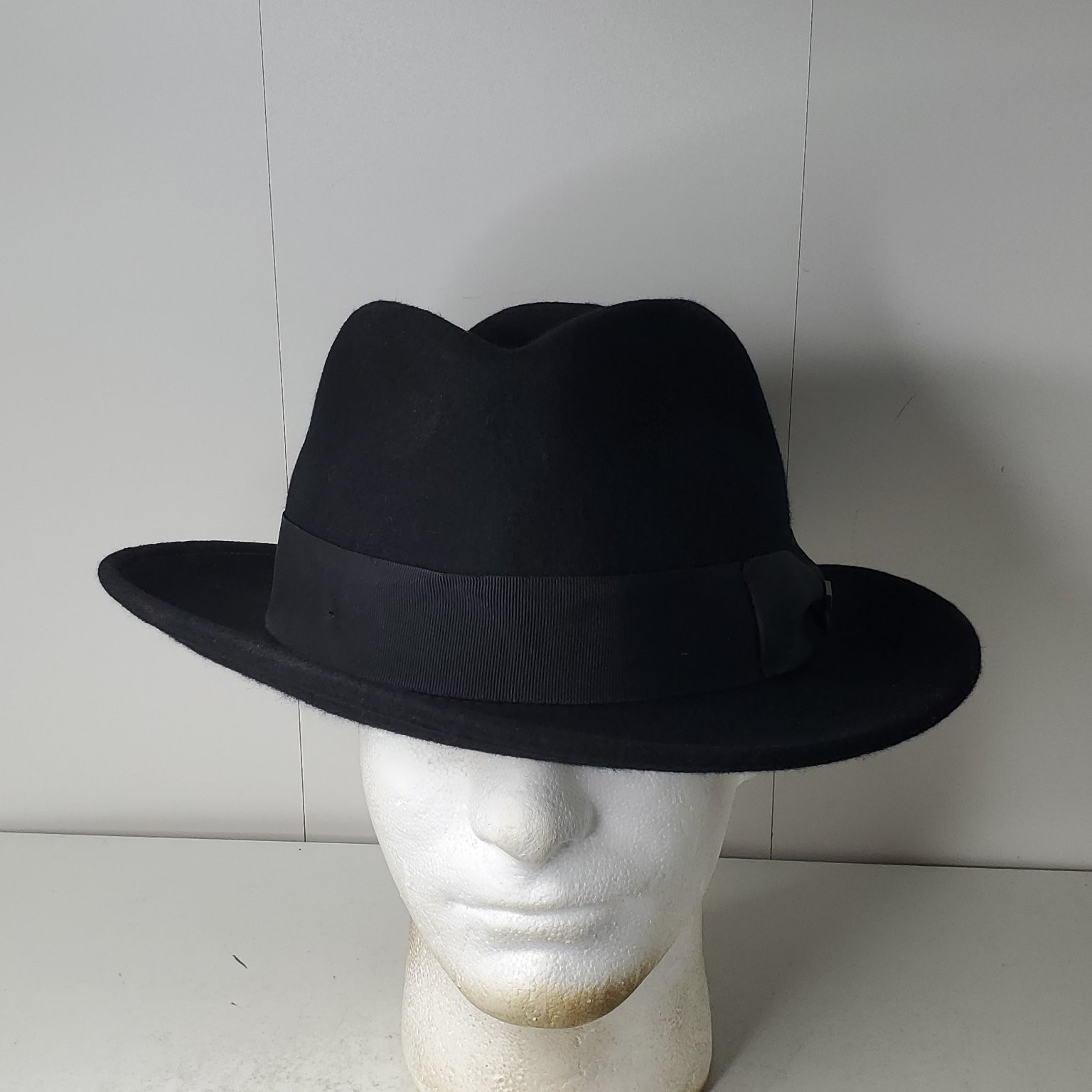 JAXON Men\'s Black 100% Wool Felt Fedora Hat X-Large Classic Dress Casual