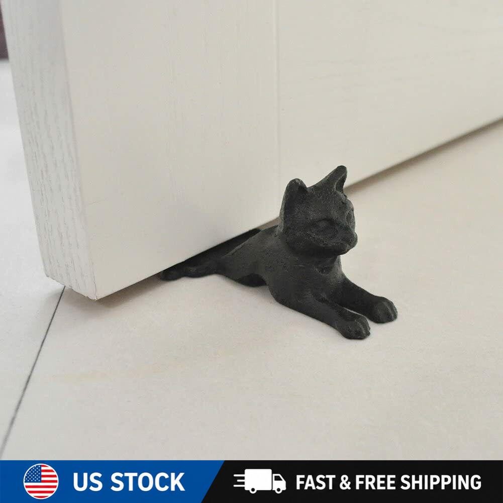Cast Iron Door Stop Old Vintage Antique Cat Design Decorative Stopper Wedge New