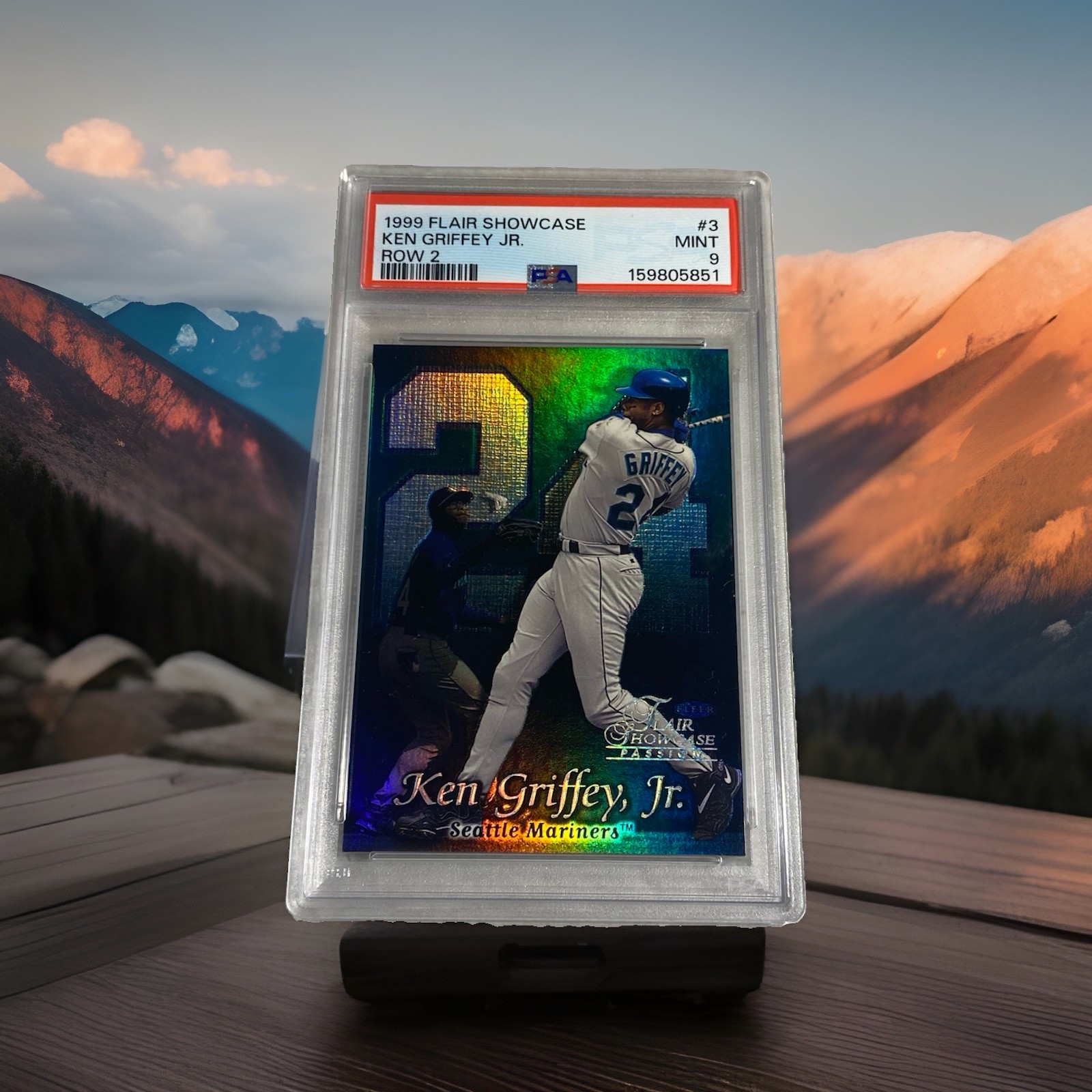 1999 Flair Showcase Row 2 (Passion) #3 Ken Griffey Jr Graded PSA 9 Mint Mariners 1999 Flair Showcase Row 2 (Passion) #3 Ken Griffey Jr Graded PSA 9 Mint Mariners