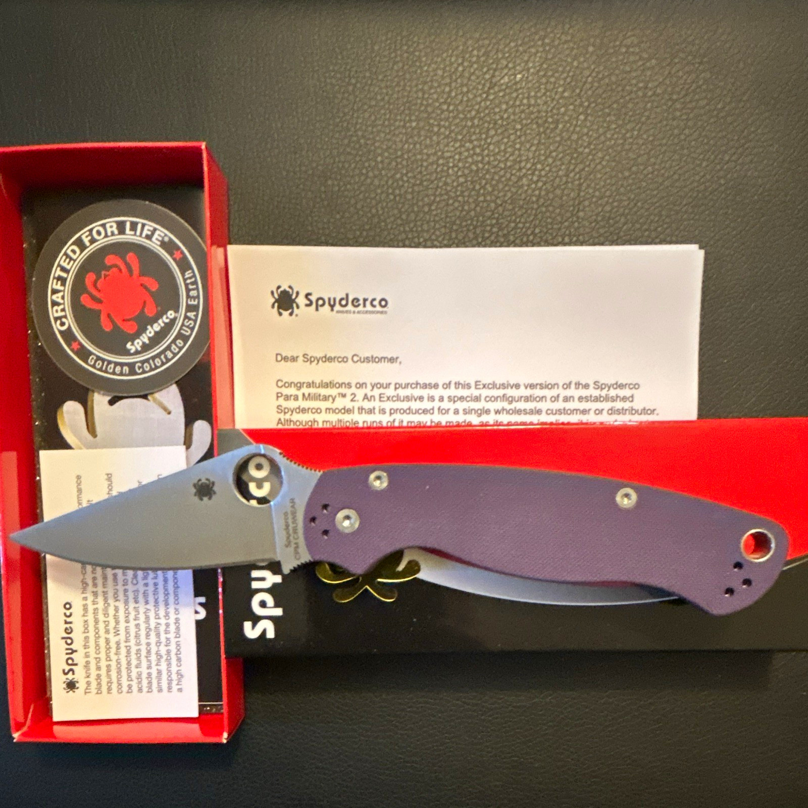 Spyderco Para Military 2 DLT Trading Exclusive CPM Cruwear Purple G-10 Handles Spyderco Para Military 2 DLT Trading Exclusive CPM Cruwear Purple G-10 Handles