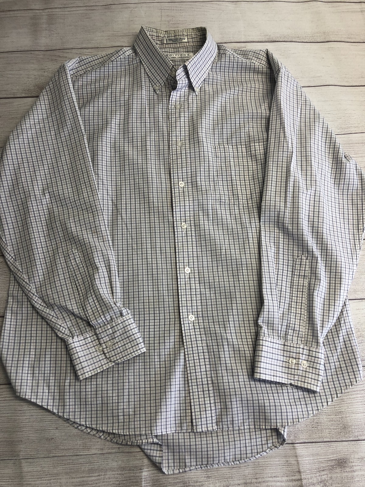 Van Heusen Dress Shirt Mens 17.5 34/35 White Check Regular Fit Long Sleeve