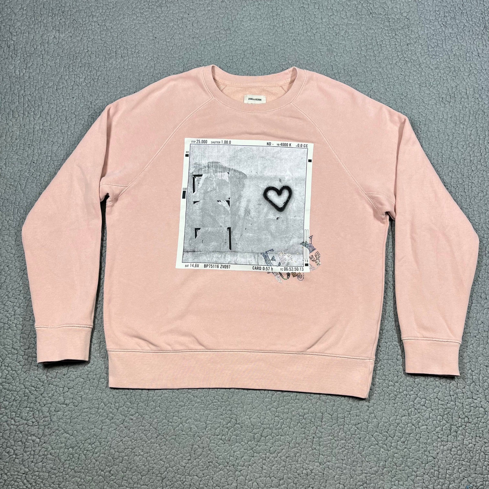 Zadig & Voltaire Sweatshirt Womens S Upper Photoprint Heart Pink Pullover