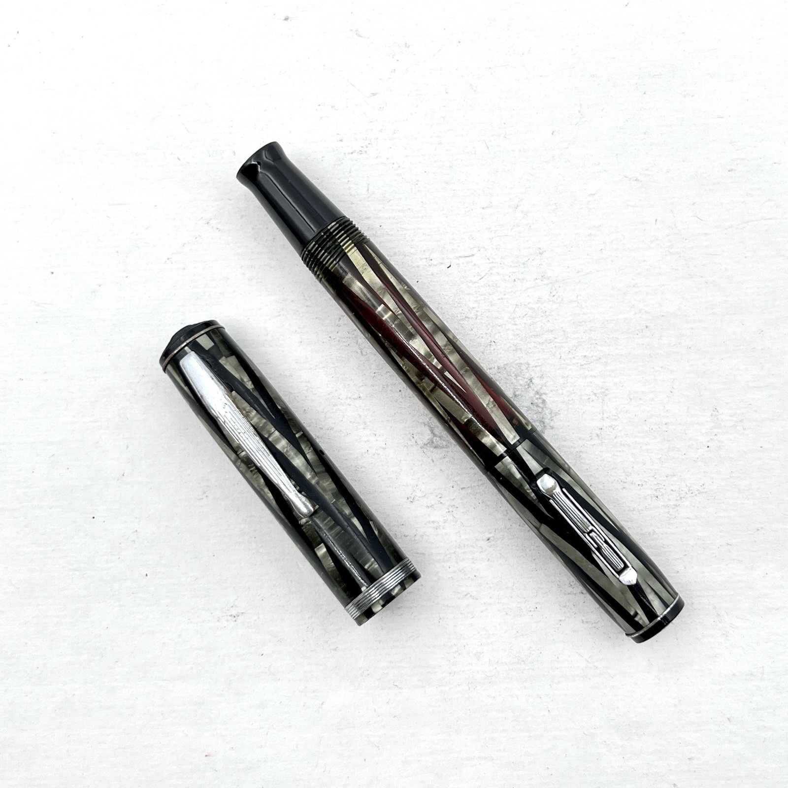VTG Waterman Ink-Vue Lever Fountain Pen Silver Ray (No Nib) AS IS