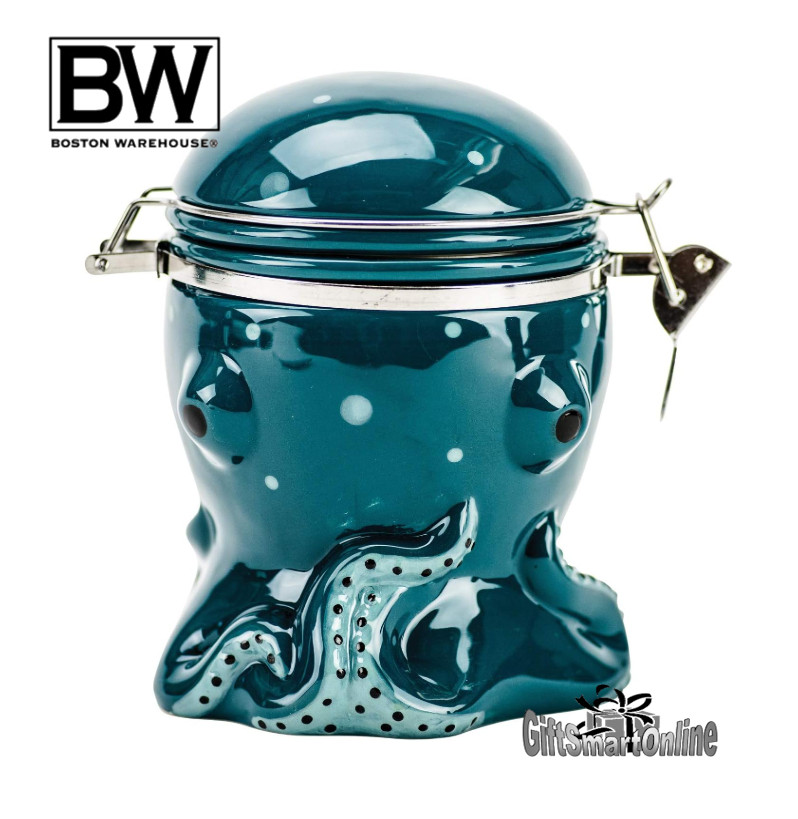 Boston Warehouse Ceramic Hand Painted Green Hinged Octopus Canister NEW