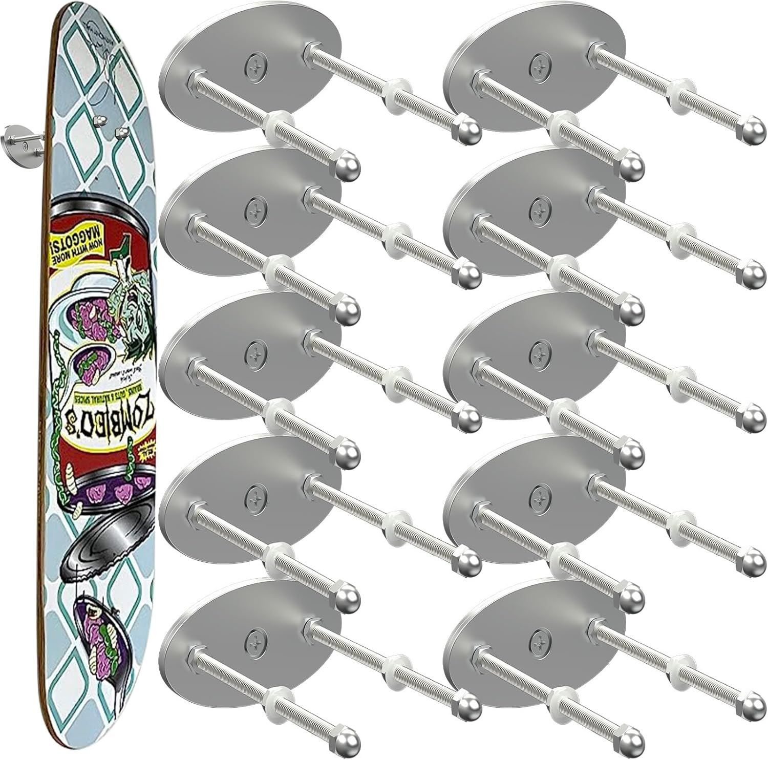 10 Pcs Aluminum Skateboard Wall Mount - Skateboard Hangers for Horizontal