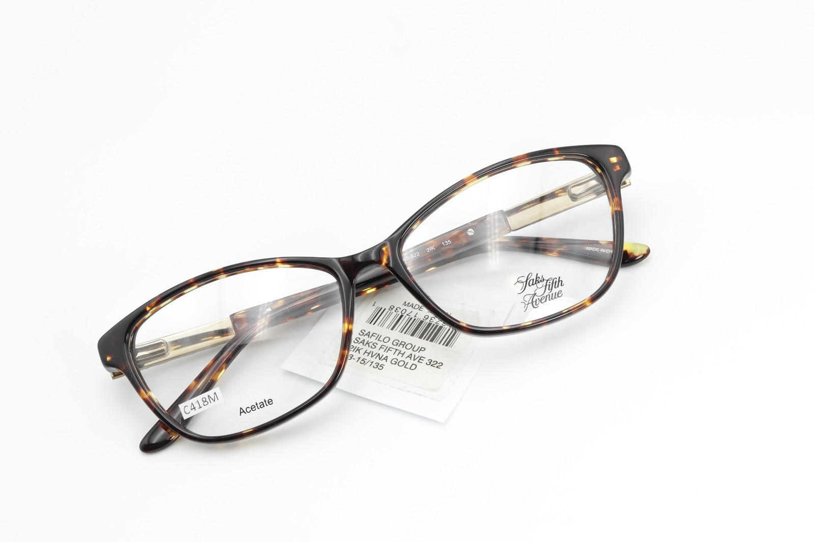 SAKS FIFTH AVENUE SAKS 322 21K Havana 53-15-135 Eyeglass Frames Flex Hinges