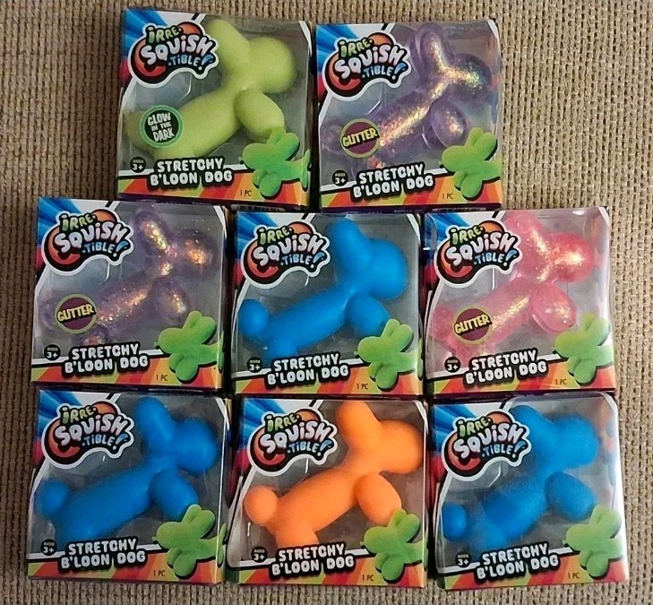 JA-RU Irre-Squish-tible Stretchy Balloon Dog Lot Of 8 Glitter Glow n Dark Fidget