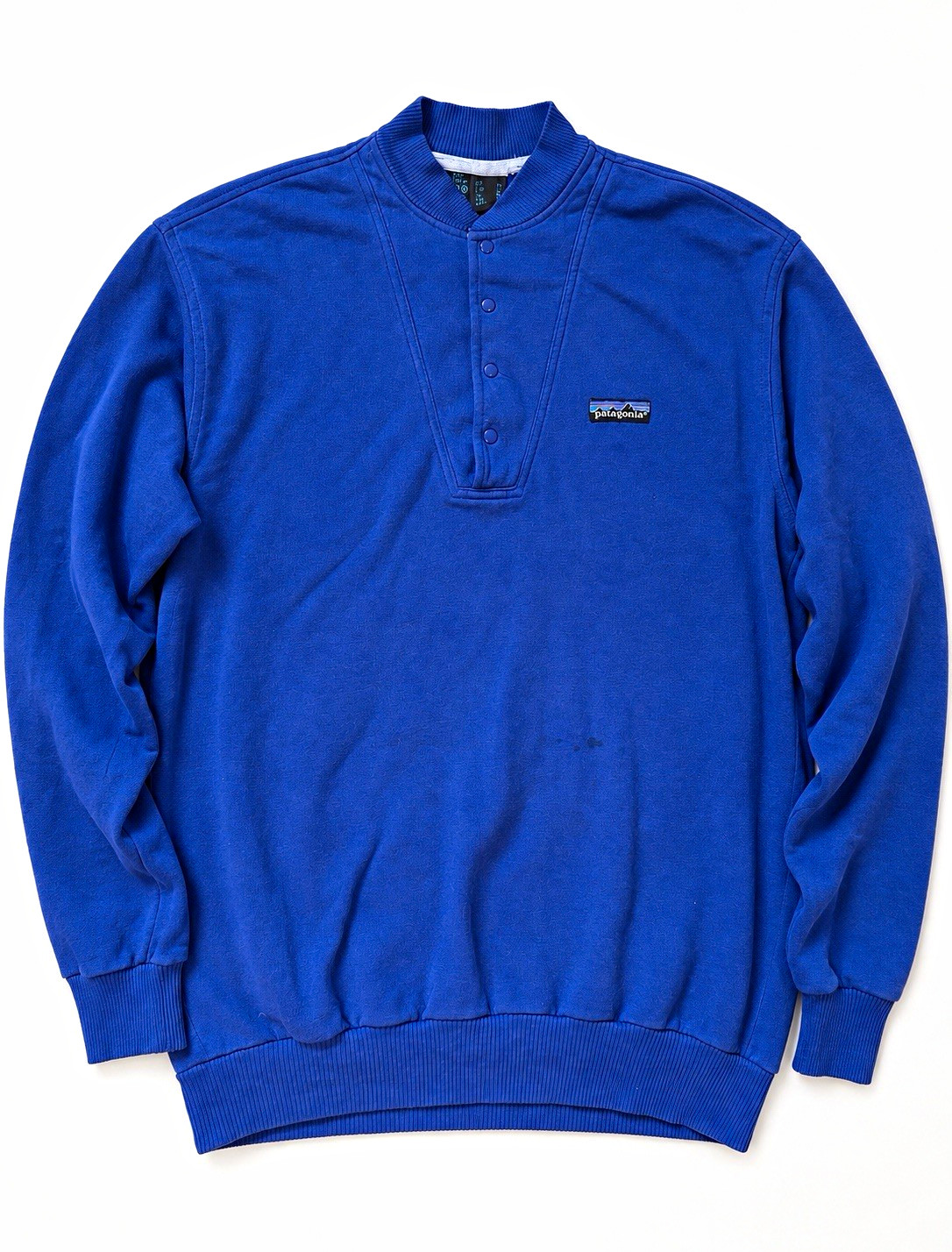 VTG 1985 Patagonia Cotton Blend Snap Neck Sweatshirt Royal Blue USA L First Gen