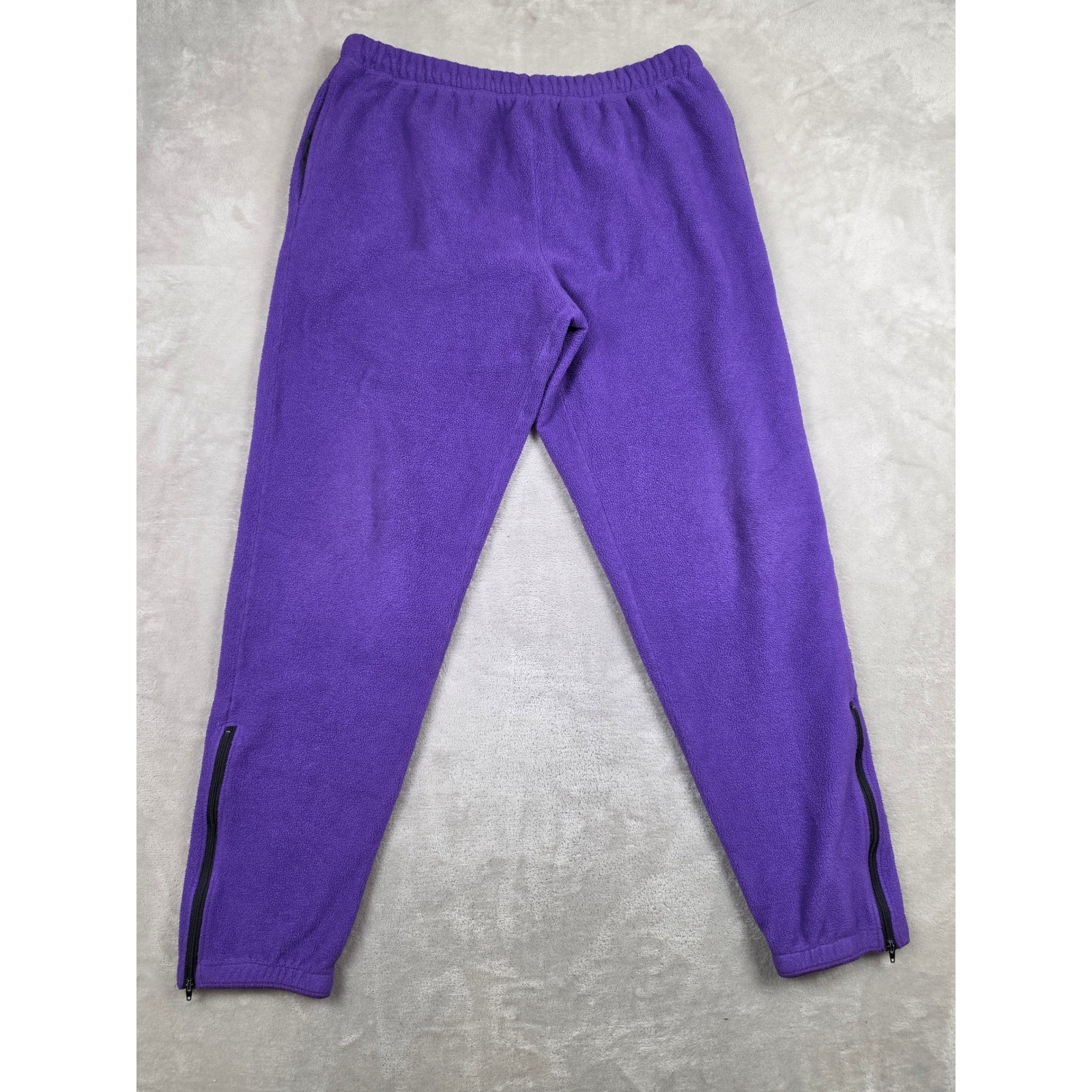 Vtg L.L. Bean Fleece Jogger Sweatpants Mens L Purple Ankle Zip Elastic Waist USA