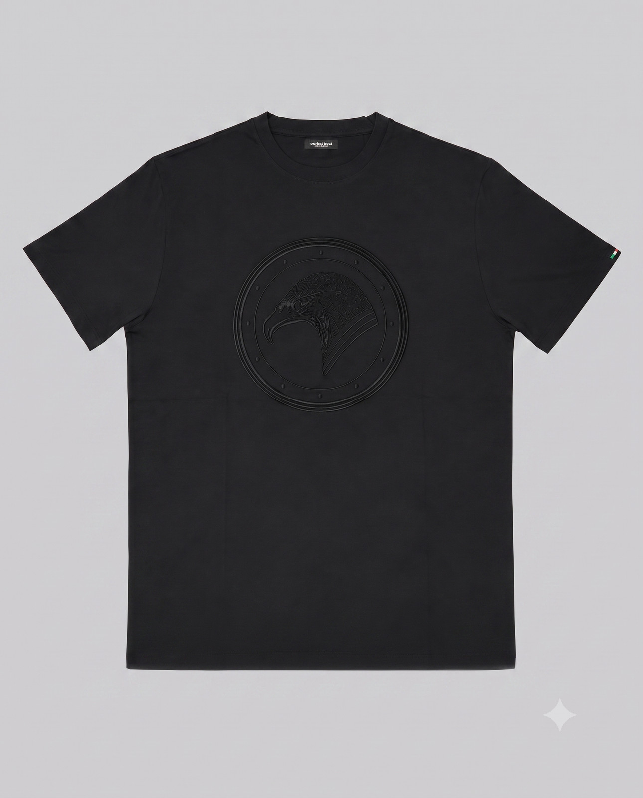 STEFANO RICCI SALE SILK COTTON TOP $350 T-SHIRT EAGLE BLACK EMBROIDERY SZ L