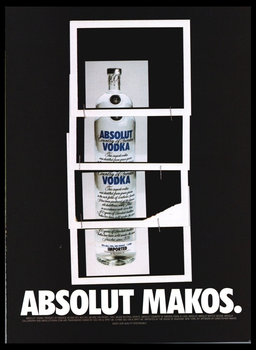 1999 Absolut Makos Vodka Bottle art-Vintage print ad / mini poster- 1999 Absolut Makos Vodka Bottle art-Vintage print ad / mini poster-