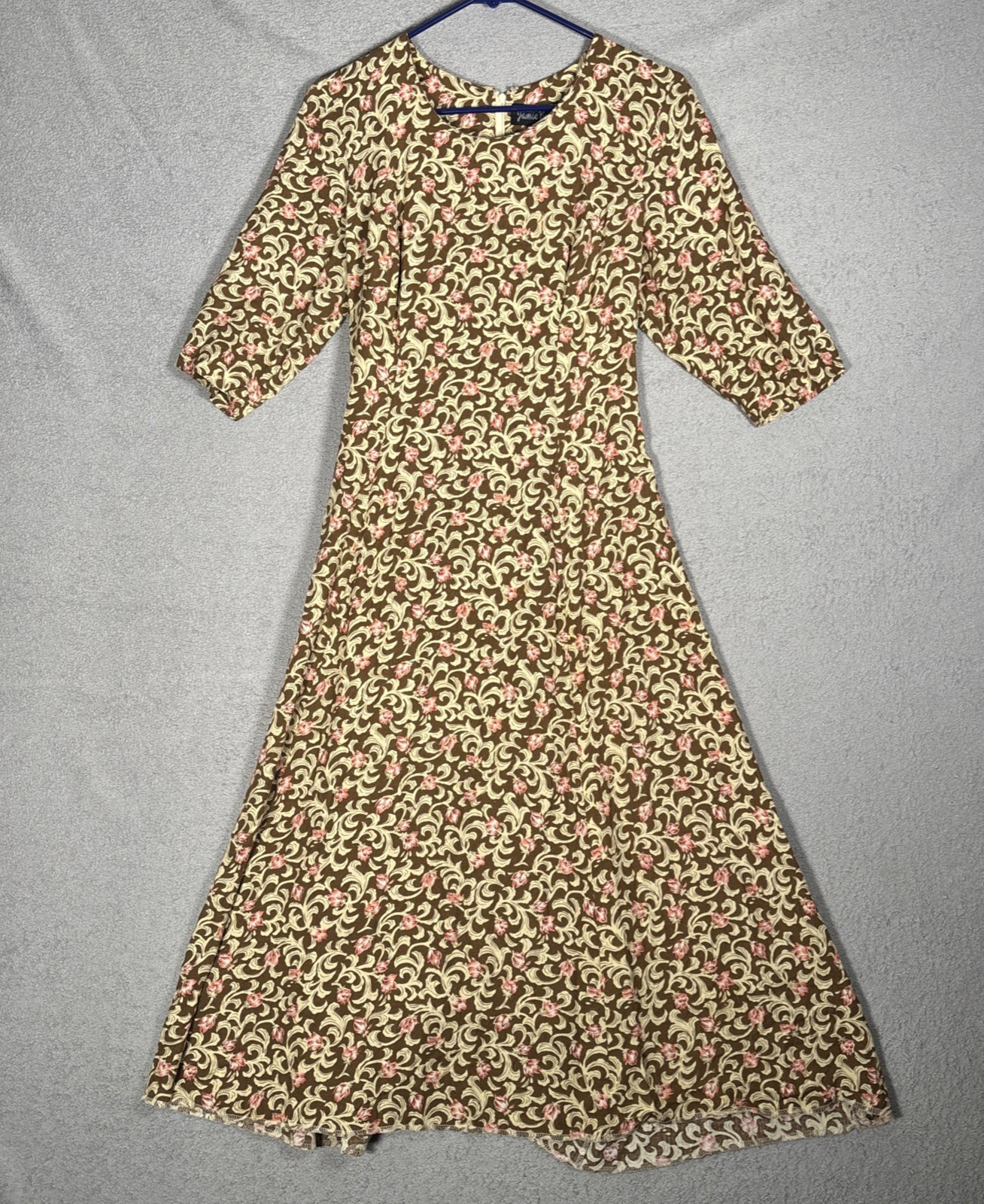 VNTG Jamie Brooke Midi Dress M Damask Floral Corset Back 90s Retro Boho Ditsy