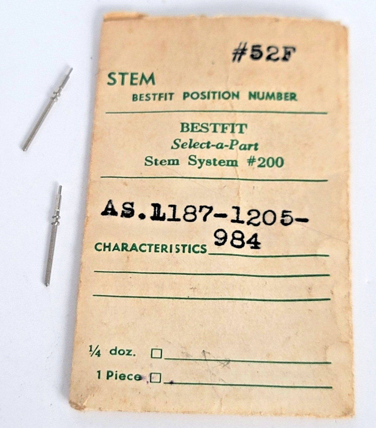 Bestfit Watch Winding Stem System #200 52F AS 1187 - 1205 Lot of 2 NOS - SB15a