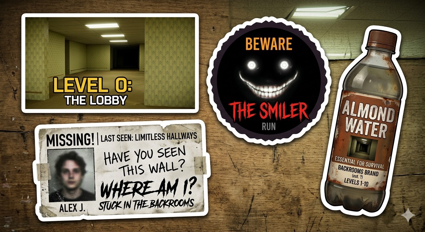 4 The Backrooms Decal Stickers Phone Laptop PICK A SET 4 The Backrooms Decal Stickers Phone Laptop PICK A SET