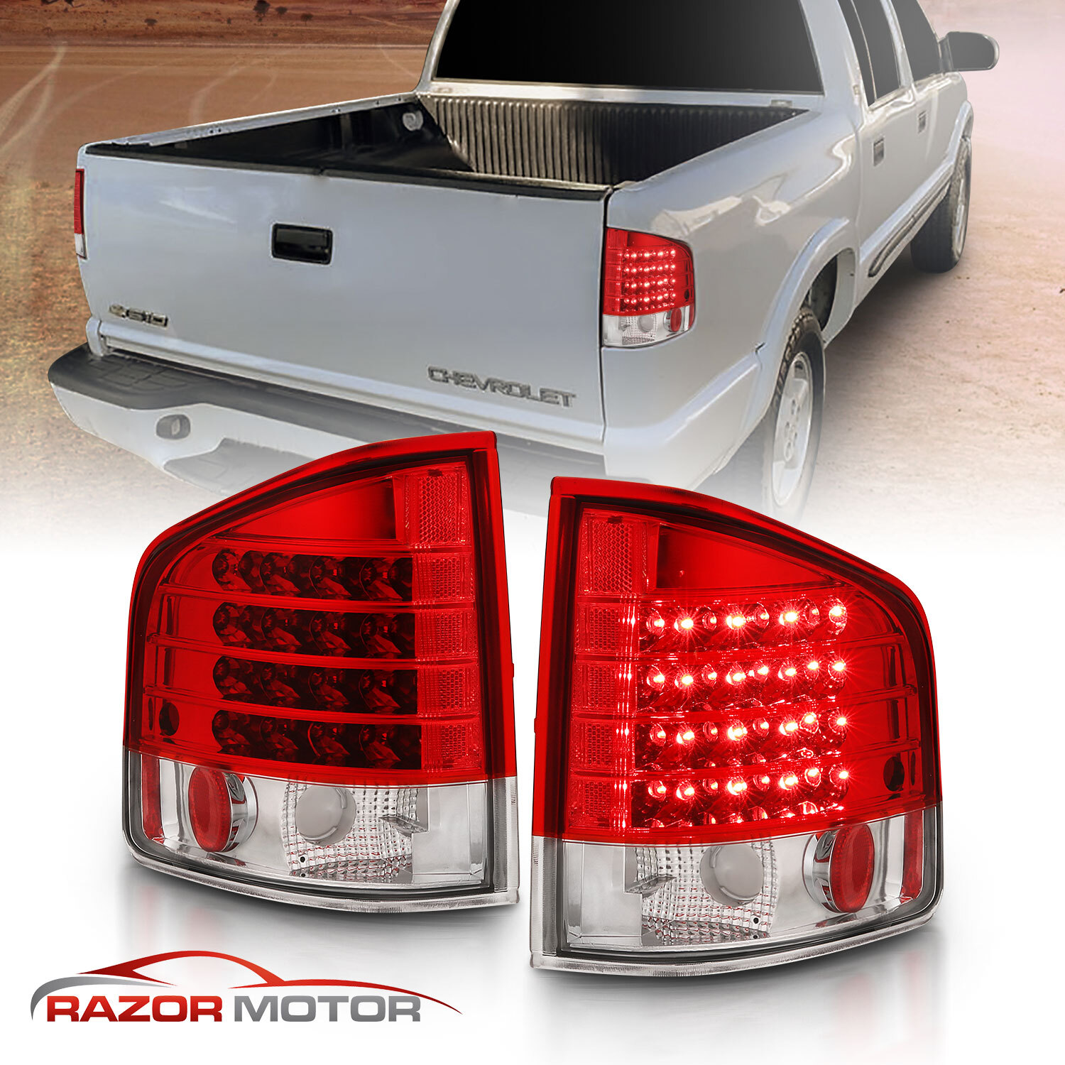 For Chevrolet 1994-2004 S10/GMC Sonoma/Isuzu Hombre LED Red Clear Tail Lights