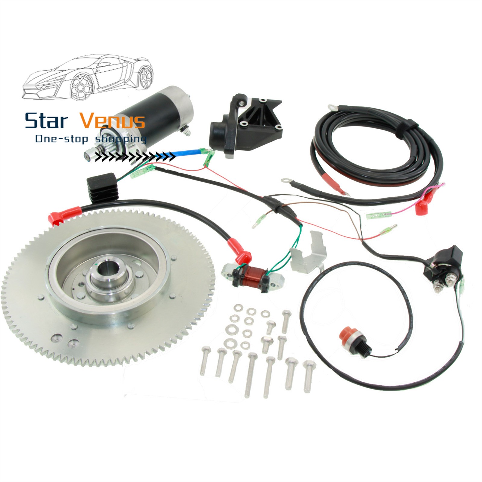 Electrical Start Conversion Kit For 61N-85550-10 Yamaha 2-Stroke 30HP Outboard