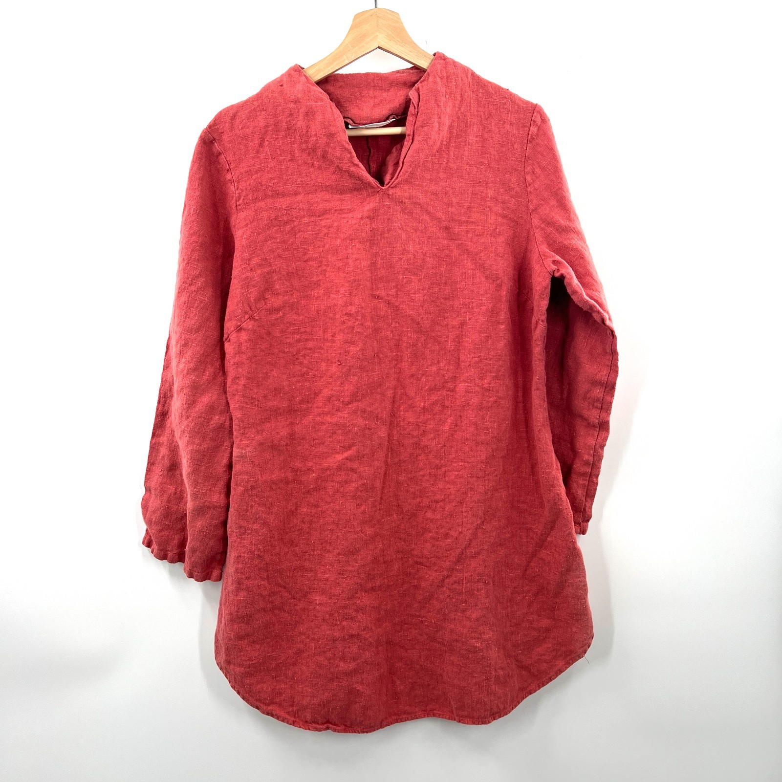 Bryn Walker nubby flax linen tunic rut orange lagenlook artsy boho top coral S Bryn Walker nubby flax linen tunic rut orange lagenlook artsy boho top coral S