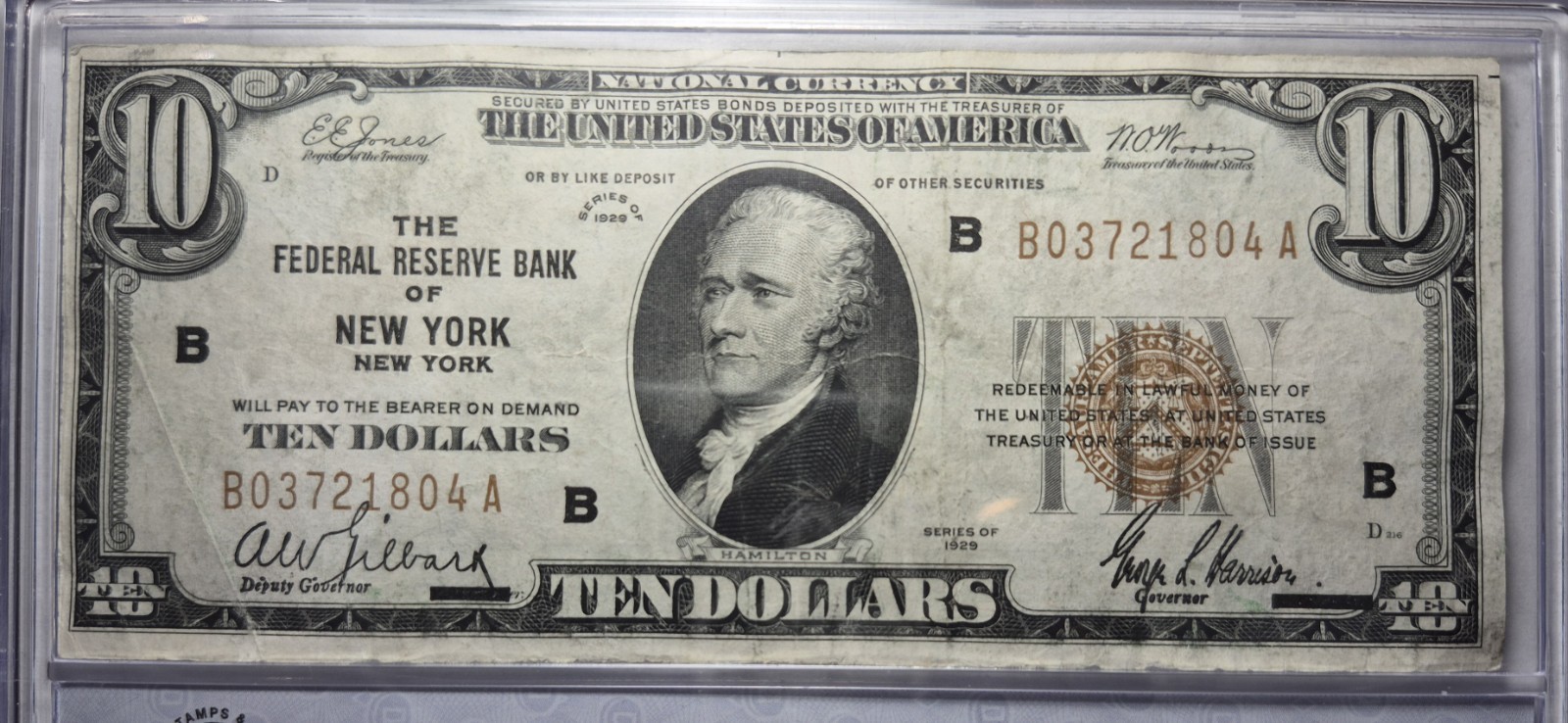 1929 $10 NATIONAL CURRENCY NEW YORK-NY  BROWN SEAL B03721804A