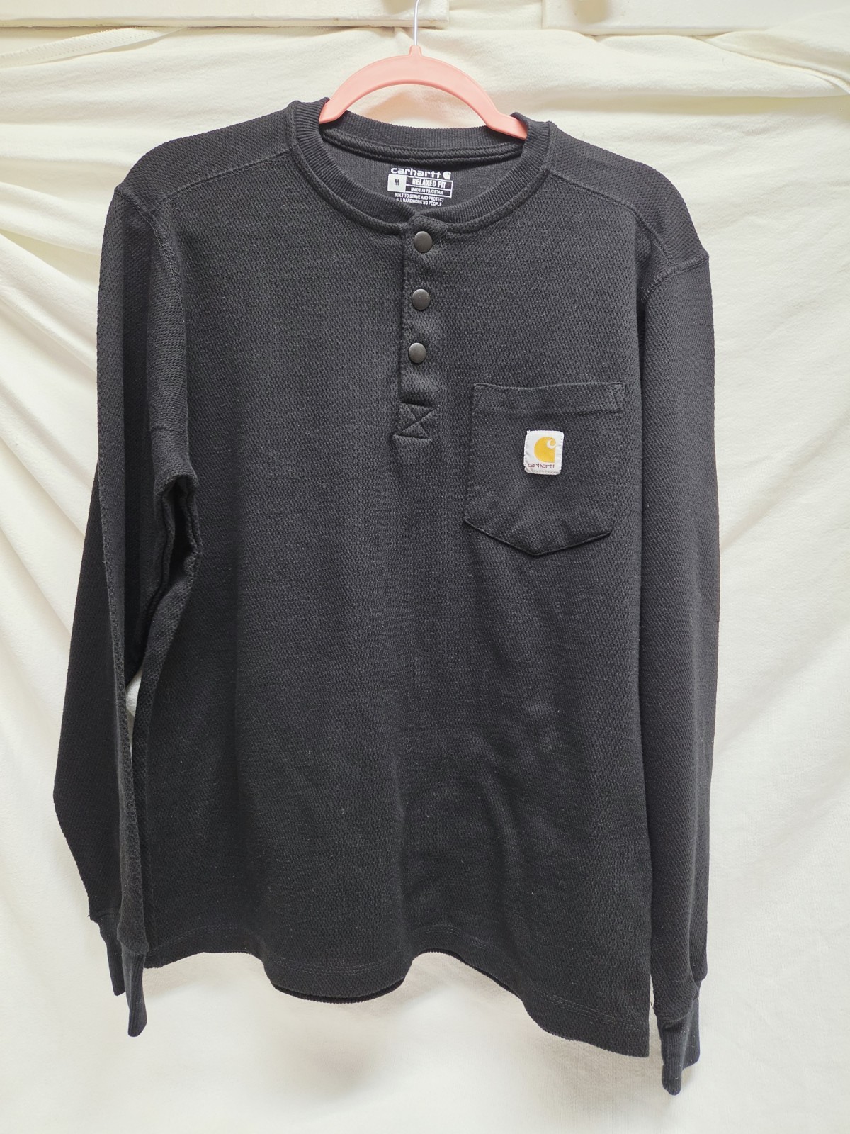Carhartt Mens Black Thermal Waffle Knit Long Sleeve Henley Shirt Size M Carhartt Mens Black Thermal Waffle Knit Long Sleeve Henley Shirt Size M