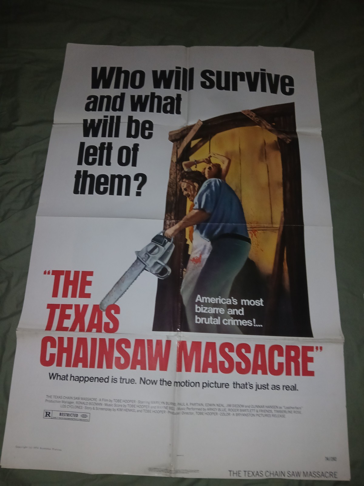 THE TEXAS CHAINSAW MASSACRE 1974 US ONE SHEET POSTER ORIGINAL BRYANSTON RARE